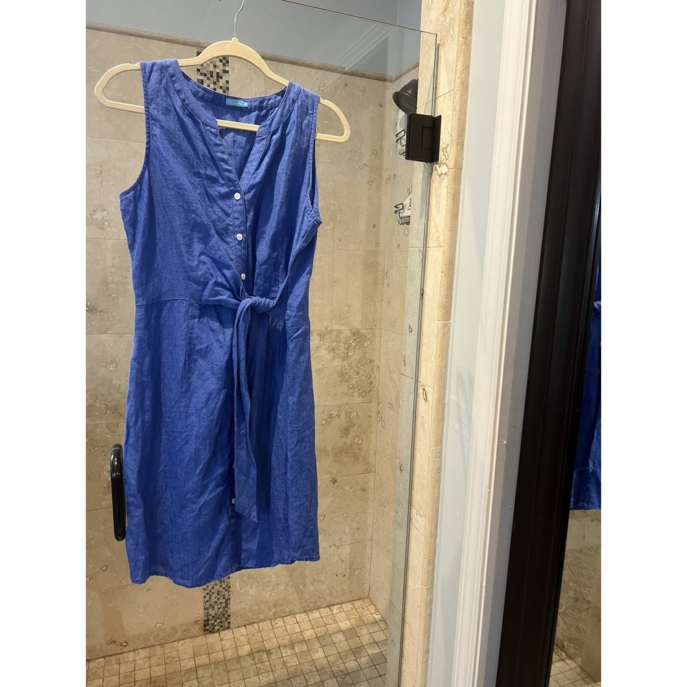 J. McLaughlin Linen Sleeveless Dress Tie Front Cornflower Blue M Medium